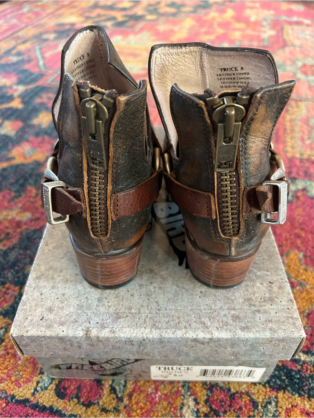 Freebird by Steven | Women's Brown Leather Truce Back Zip Harness Ankle Boots 8 - Picture 12 of 16